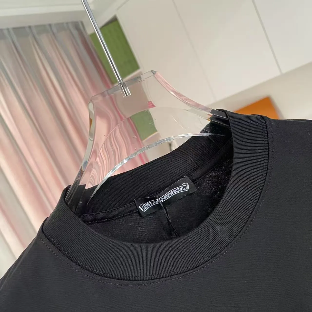 🅿️200 ch Cro* 2025 summer new style Sanskrit horseshoe cross cross vacuum embroidery short-sleeved t-shirt custom fabric 300g same style for men and women Size: S M L XL XXL Five codes Color: black white